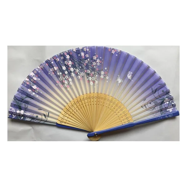Lavender silk folding fan with bamboo ribs, fresh from production