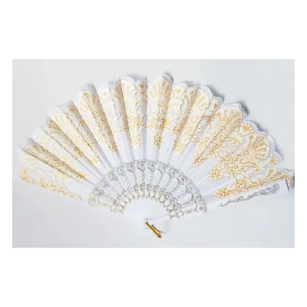 White and gold lace folding fan, production sample