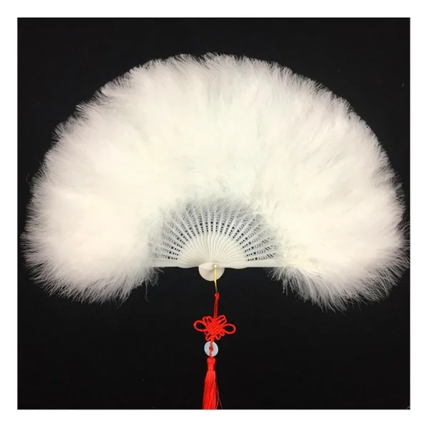 White marabou feather fan with tassel