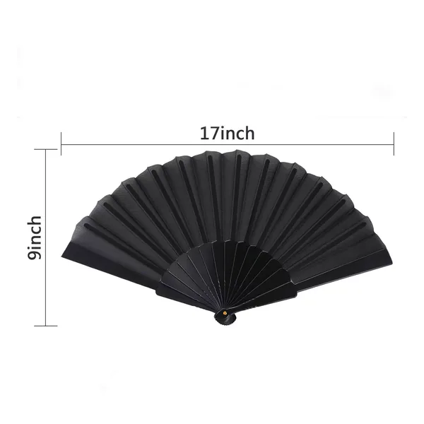 Custom black folding fan 16.5″, bamboo ribs, event size — design 2