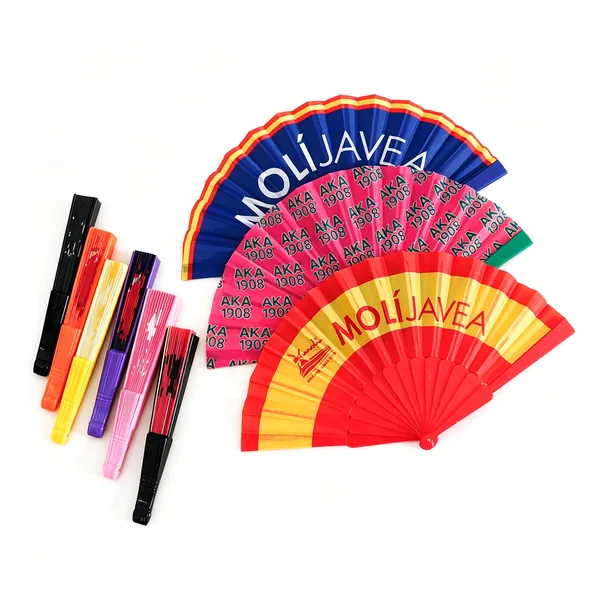Custom black folding fan 16.5″, bamboo ribs, event size — design 3