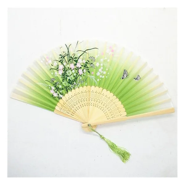 Custom bamboo folding fan, black ombre cherry blossom — design 4