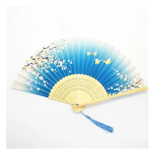 Custom bamboo folding fan, black ombre cherry blossom — stock design 5