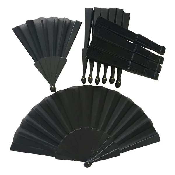 Custom black paper folding fan 16.5″, with gift pouch — design 4
