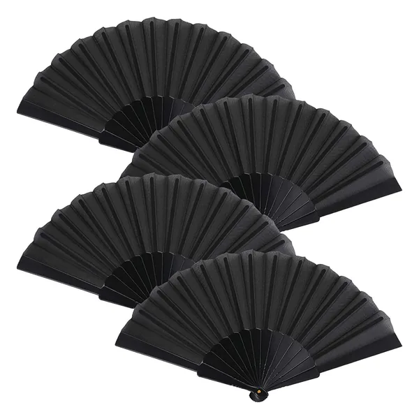 Custom black paper folding fan 16.5″, with gift pouch — stock design 5
