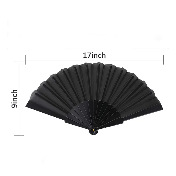 Custom black paper folding fan 16.5″, with gift pouch — stock design 6