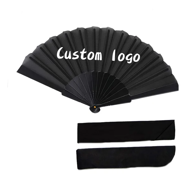 Custom black paper folding fan 16.5″, with gift pouch