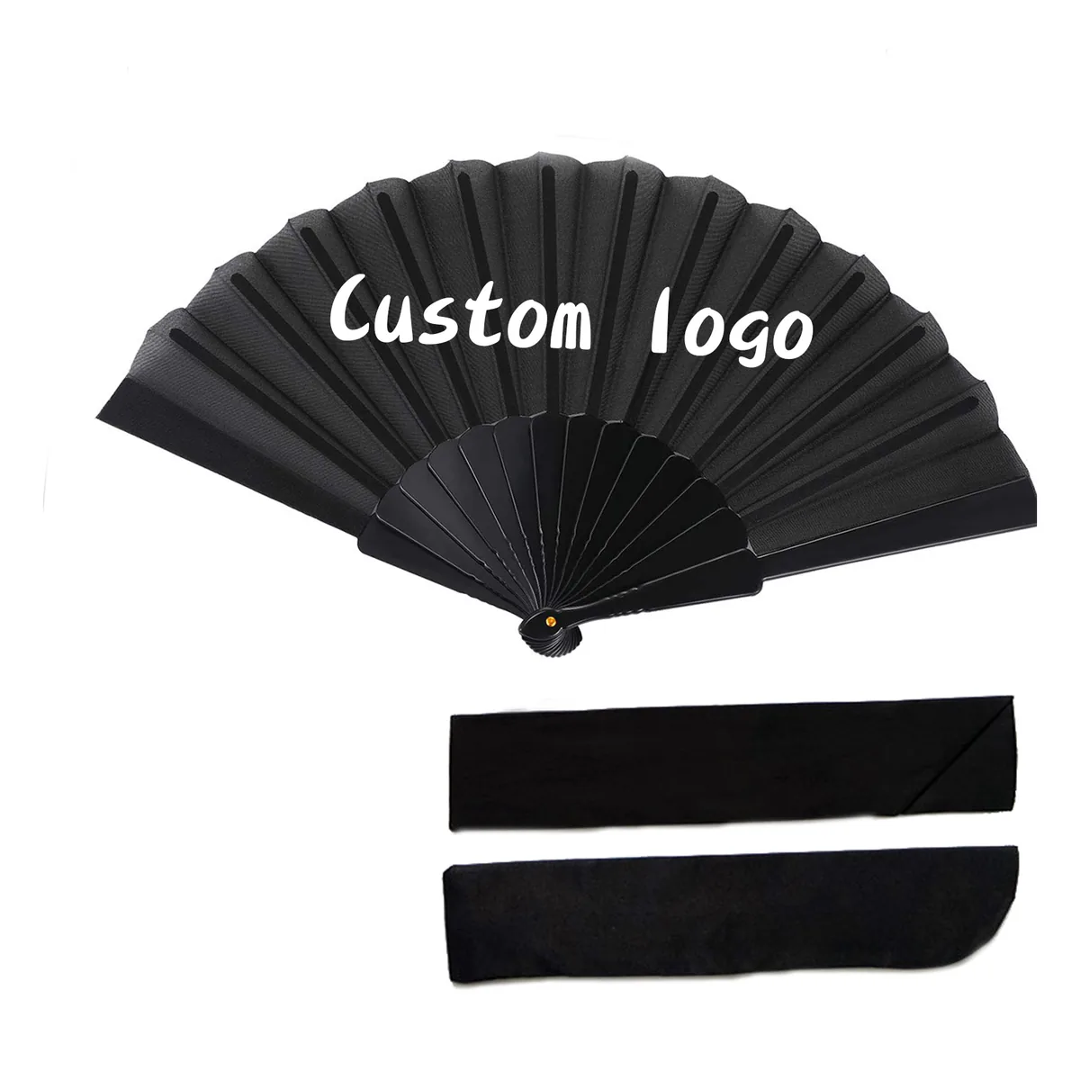Custom black paper folding fan 16.5″, with gift pouch — custom printed with a logo