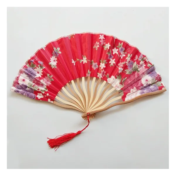Custom dragon bamboo folding fan, turquoise floral satin — design 3