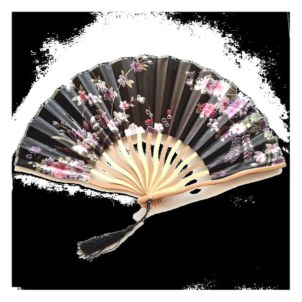 Custom dragon bamboo folding fan, turquoise floral satin — design 4