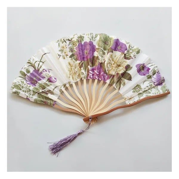 Custom dragon bamboo folding fan, turquoise floral satin — stock design 6