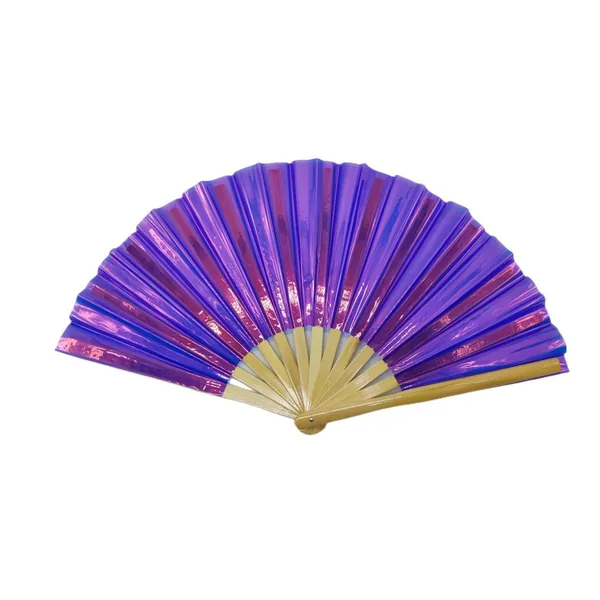 Custom iridescent folding fan 33 cm, lime PVC, bamboo ribs — design 2