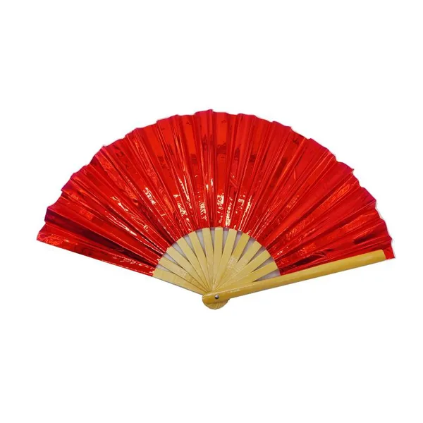 Custom iridescent folding fan 33 cm, lime PVC, bamboo ribs — design 4