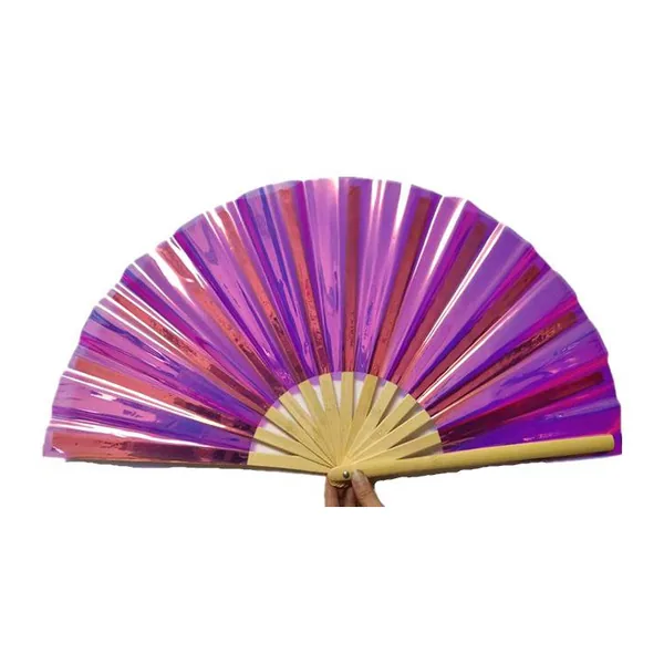 Custom iridescent folding fan 33 cm, lime PVC, bamboo ribs — stock design 6