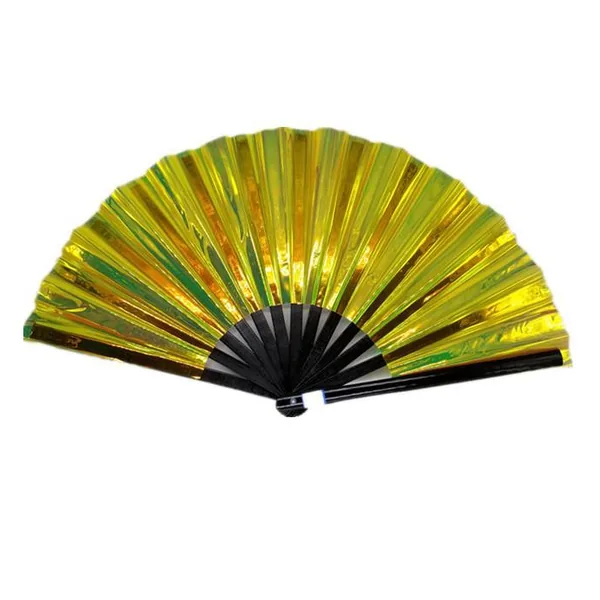 Custom iridescent folding fan 33 cm, violet & gold PVC — design 3