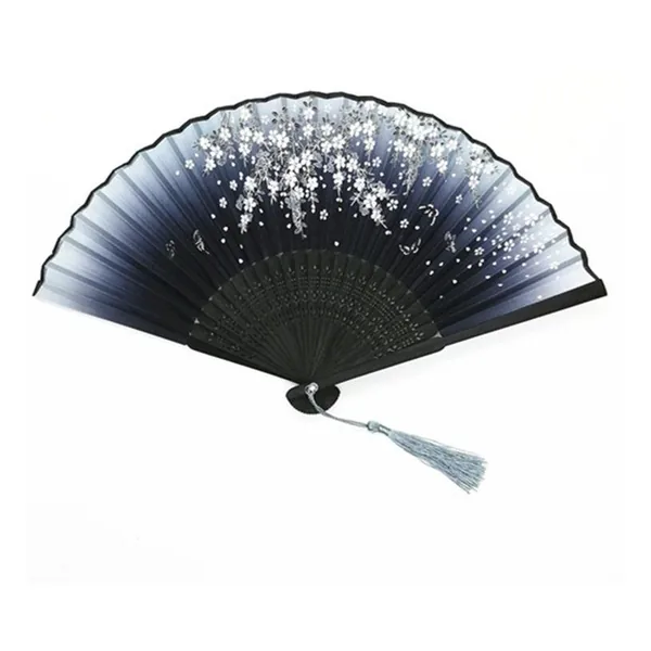 Custom bamboo folding fan, lavender butterflies, black ribs — design 2