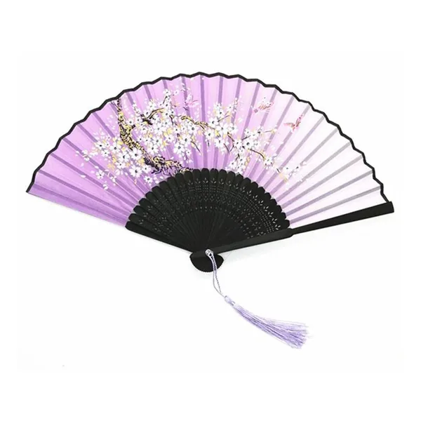 Custom bamboo folding fan, lavender butterflies, black ribs