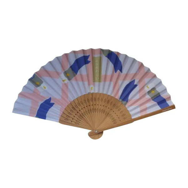 Custom printed bamboo folding fan, one-side fabric print — design 4