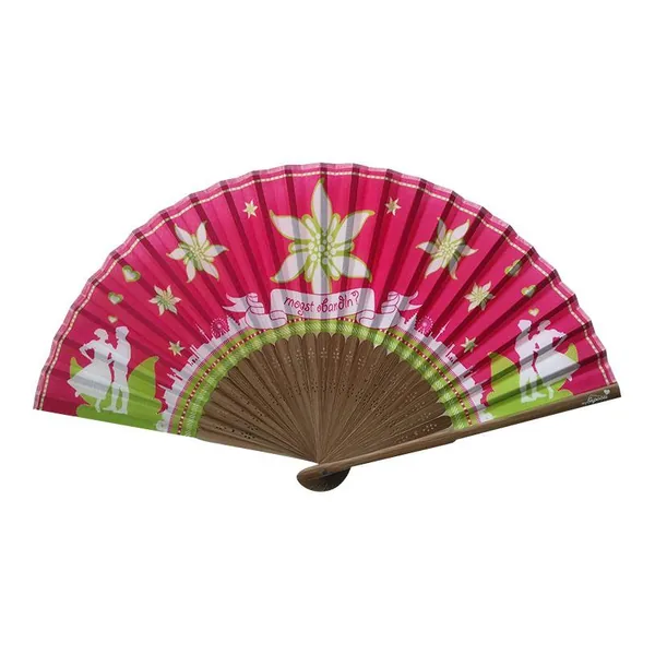 Custom printed bamboo folding fan, one-side fabric print