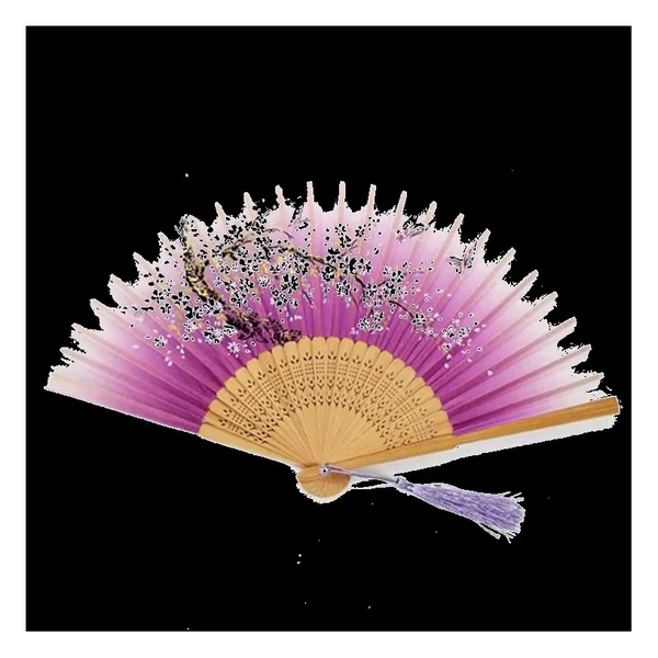 Custom bamboo folding fan, purple ombre plum blossom