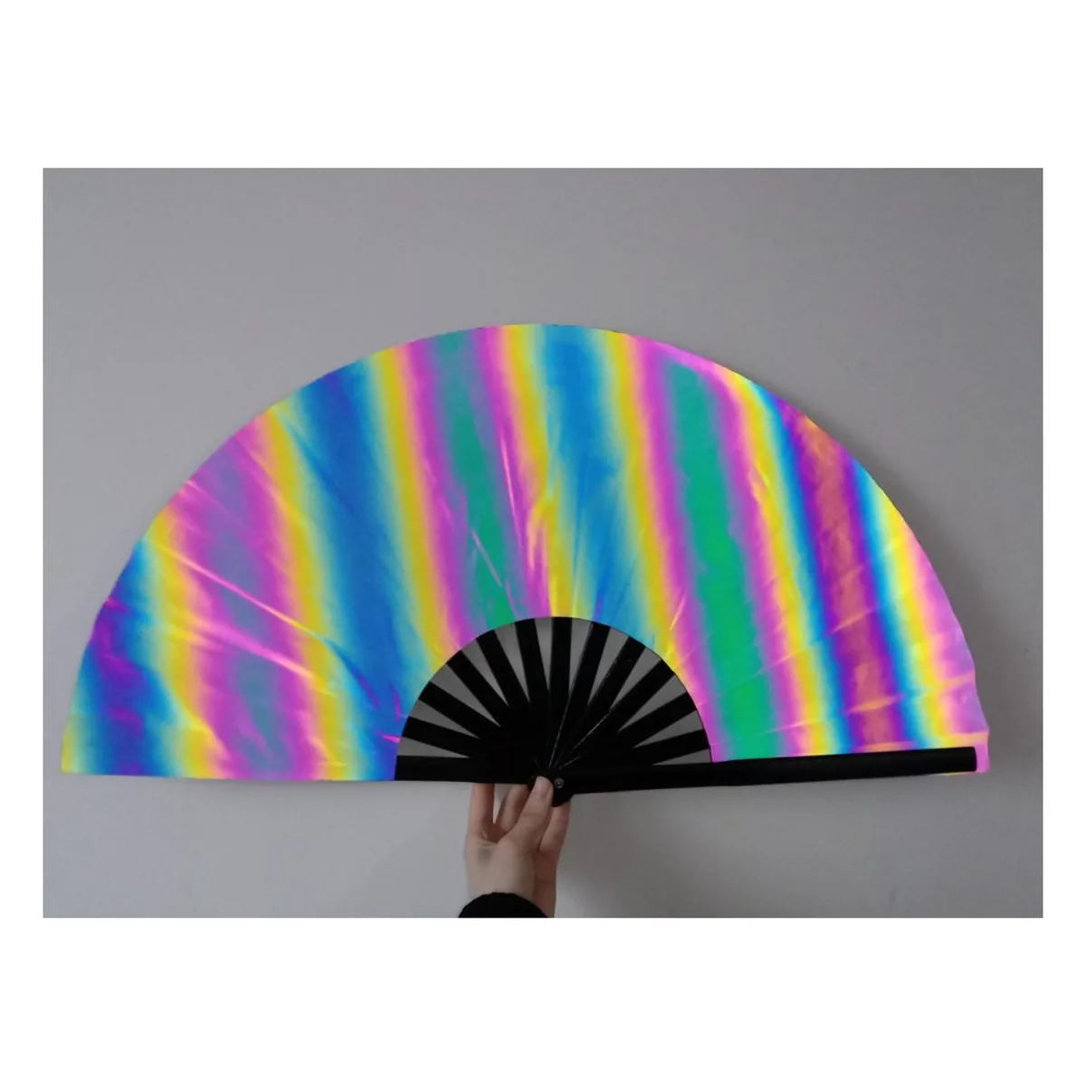 Custom reflective folding fan 33 cm, rainbow stripes — custom printed with a logo