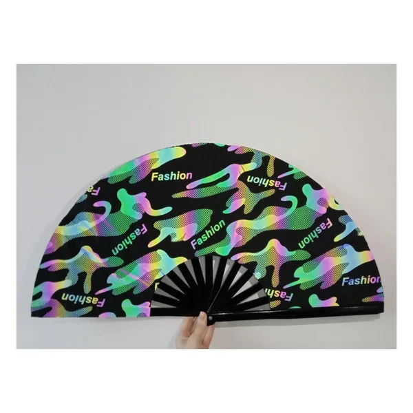 Custom reflective folding fan 33 cm, silver holographic — design 3