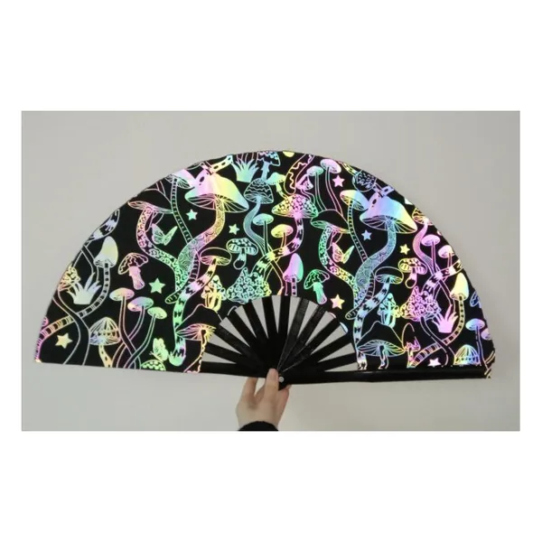 Custom reflective folding fan 33 cm, silver holographic — design 4