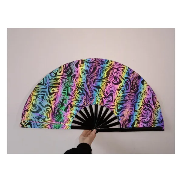 Custom reflective folding fan 33 cm, silver holographic — stock design 5