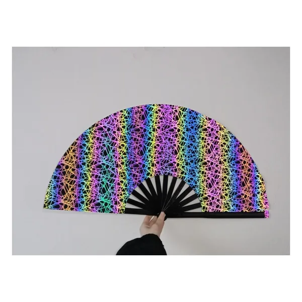 Custom reflective folding fan 33 cm, silver holographic — stock design 6