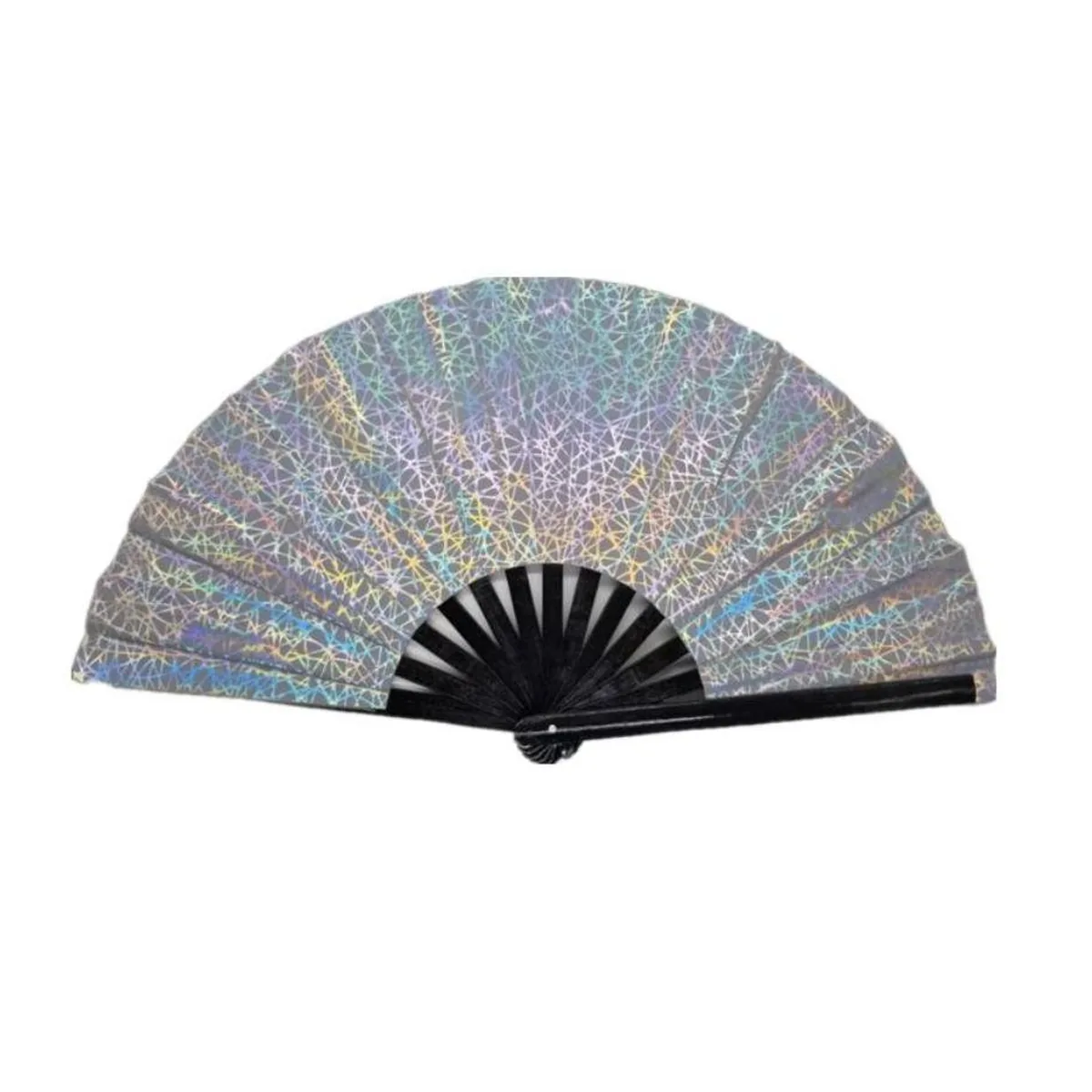 Custom reflective folding fan 33 cm, silver holographic — custom printed with a logo