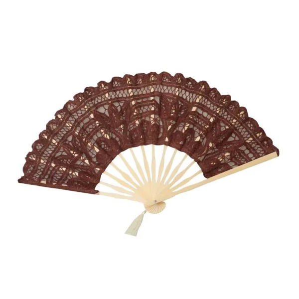 Custom lace folding fan, emerald green, tassel — design 2