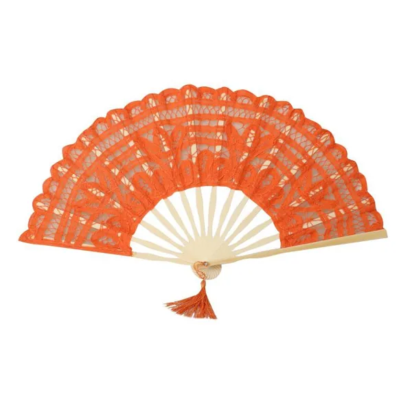 Custom lace folding fan, emerald green, tassel — design 3