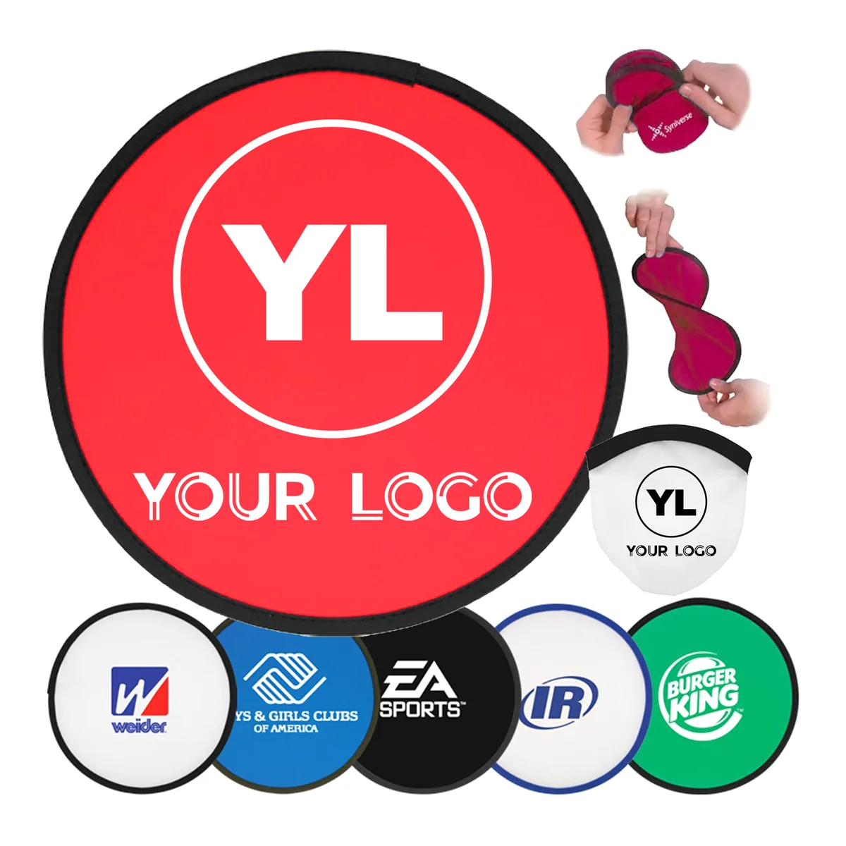 Custom folding disc fan, nylon, full-colour print — custom printed with a logo
