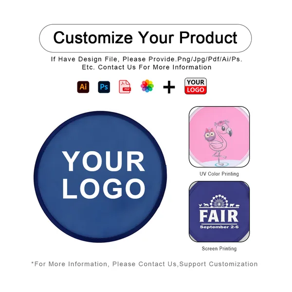 Custom folding frisbee fan, round nylon, pocket pouch — design 3