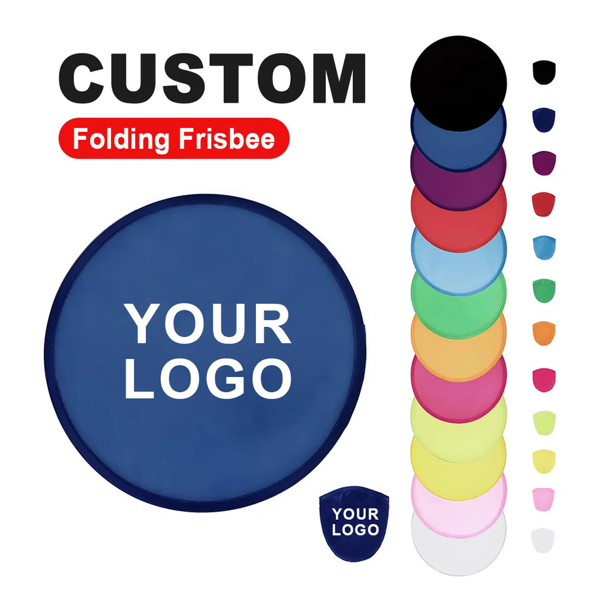 Custom printed Custom folding frisbee fan, round nylon, pocket pouch