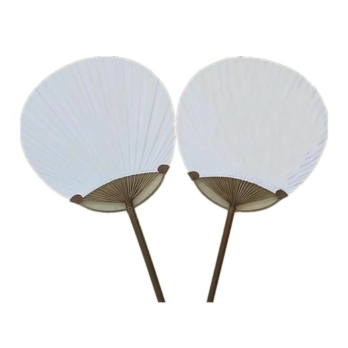Custom white paper paddle fan 18 cm, bamboo handle — custom printed with a logo