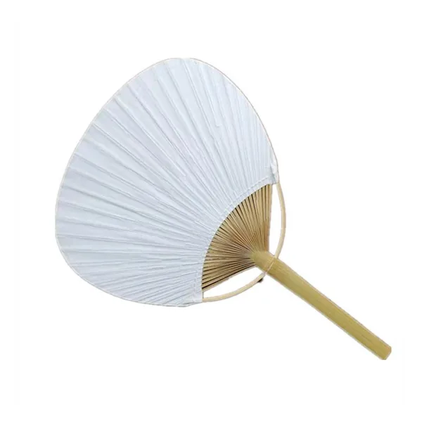 Custom white paper paddle fan 24 cm, bamboo handle — design 2