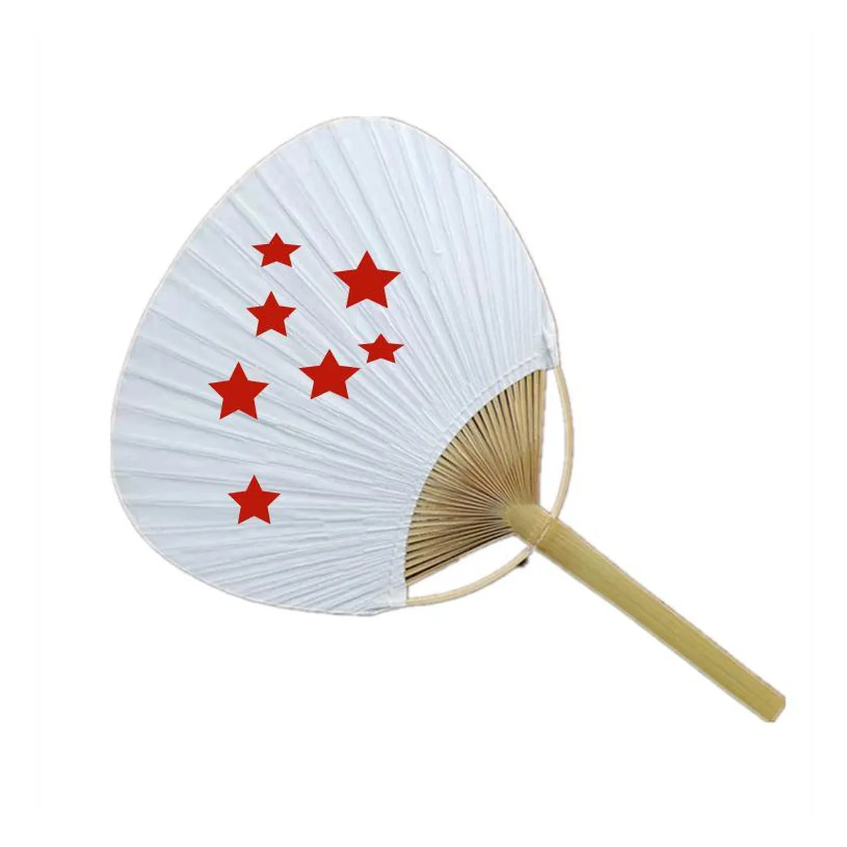 Custom white paper paddle fan 24 cm, bamboo handle — custom printed with a logo