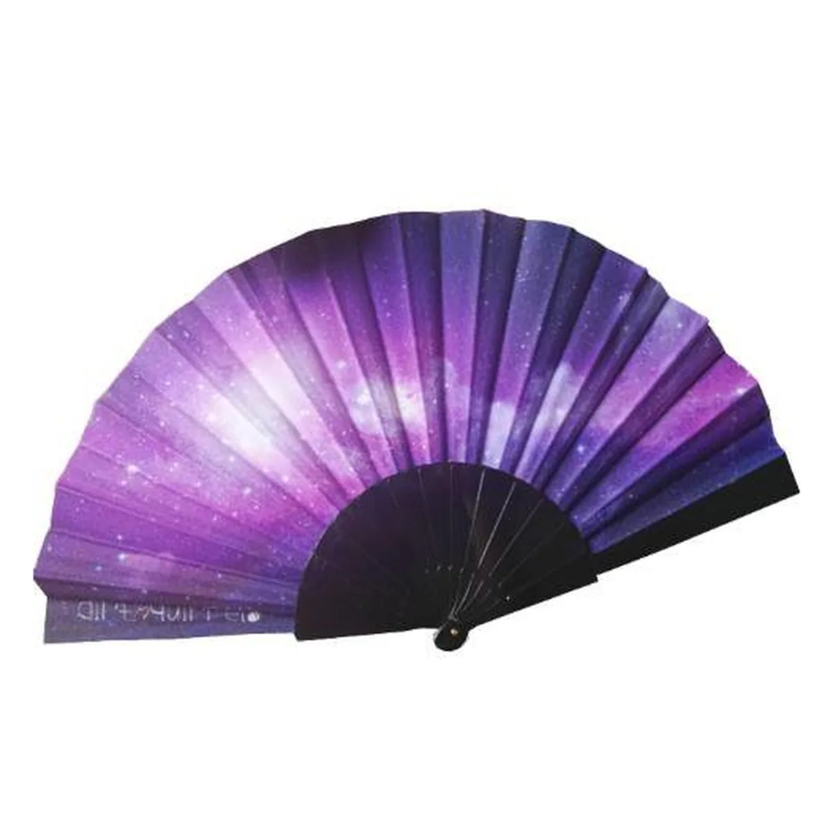 Custom galaxy folding fan, purple nebula print — custom printed with a logo