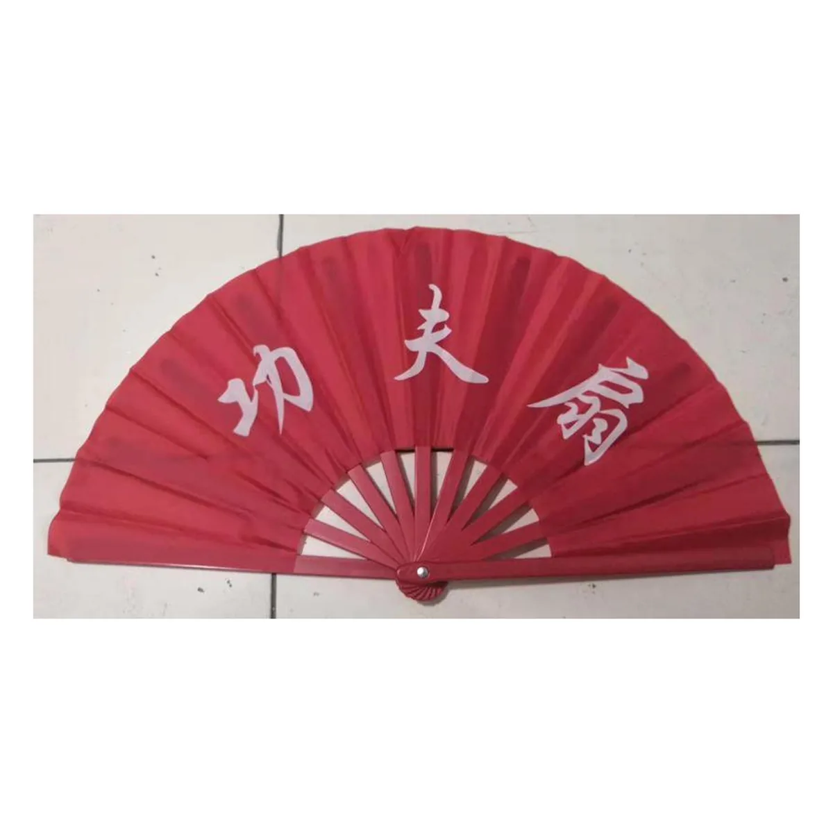 Custom kung fu folding fan 33 cm, red — custom printed with a logo