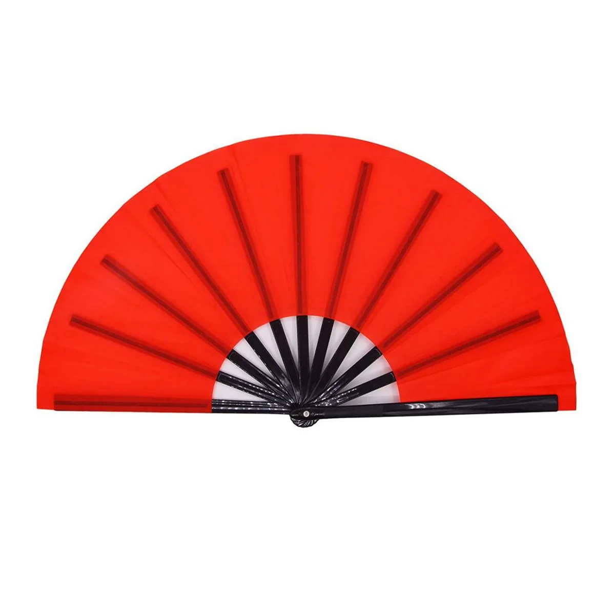 Custom plain folding fan 33 cm, red, black ribs — custom printed with a logo