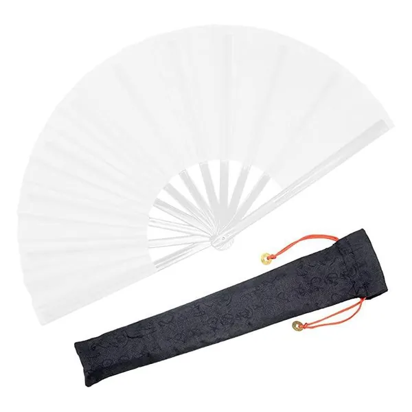 Custom plain folding fan 33 cm, white, with sleeve