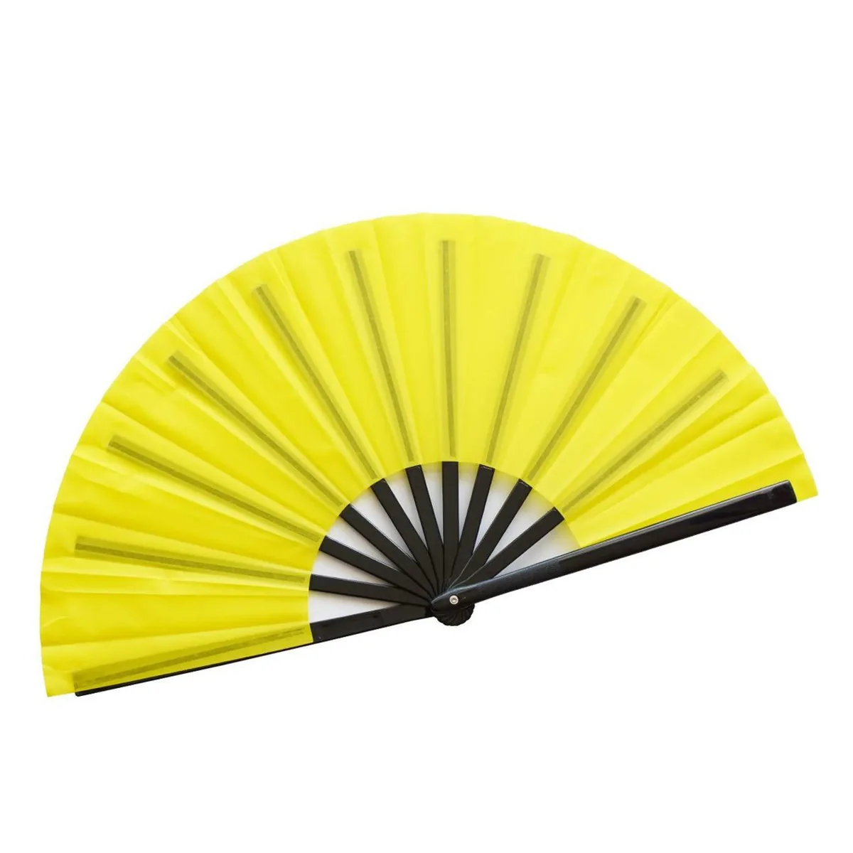 Custom plain folding fan 33 cm, yellow, black ribs — custom printed with a logo