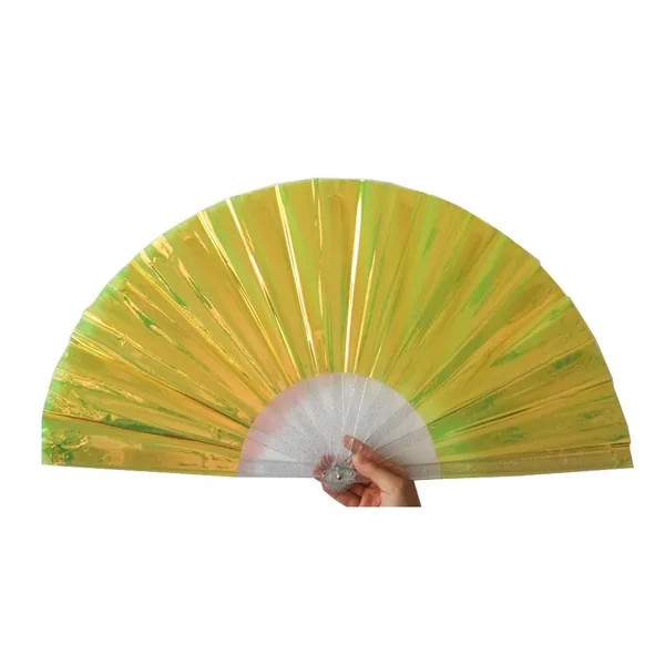 Custom PVC folding fan 33 cm, lilac pearl, glitter ribs — design 2