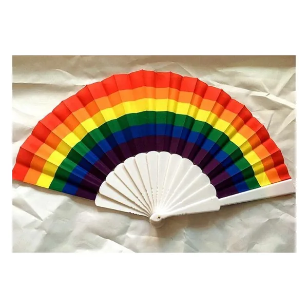 Rainbow folding fan, pride stripes, white ribs