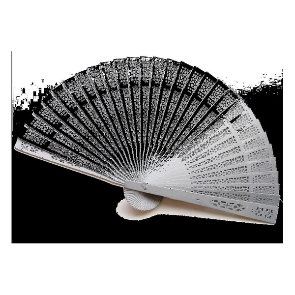 Custom sandalwood folding fan, pink openwork — design 3
