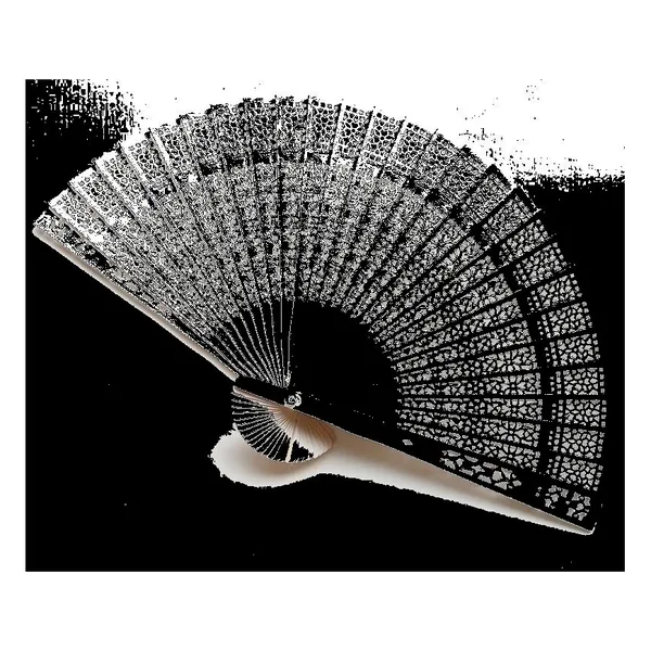 Custom sandalwood folding fan, pink openwork — design 4