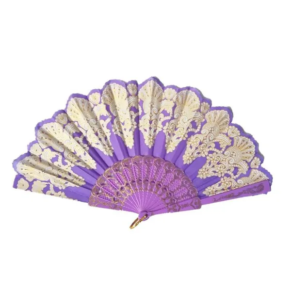 Custom sequin folding fan, blue peacock embroidery — stock design 5