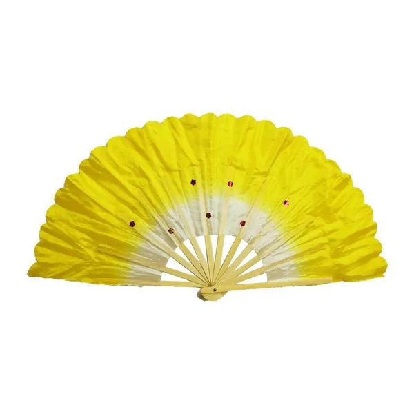 Custom silk dance folding fan, emerald gradient, sequins — design 2