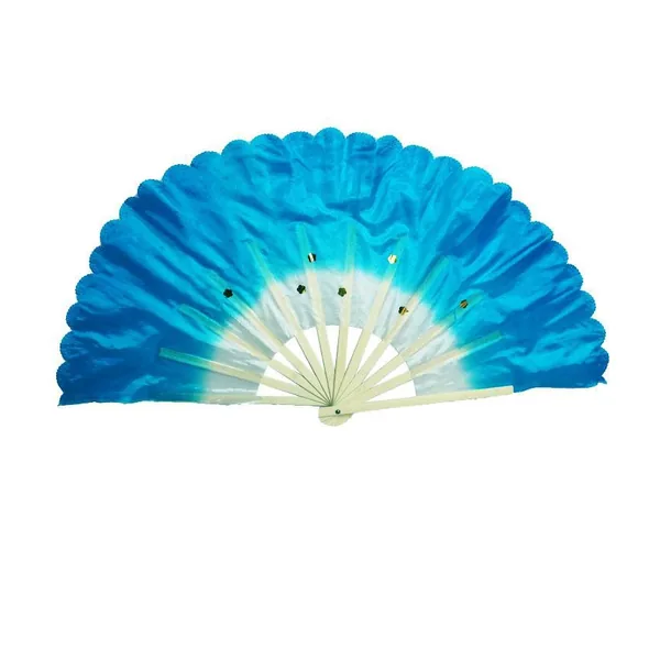 Custom silk dance folding fan, emerald gradient, sequins — design 4
